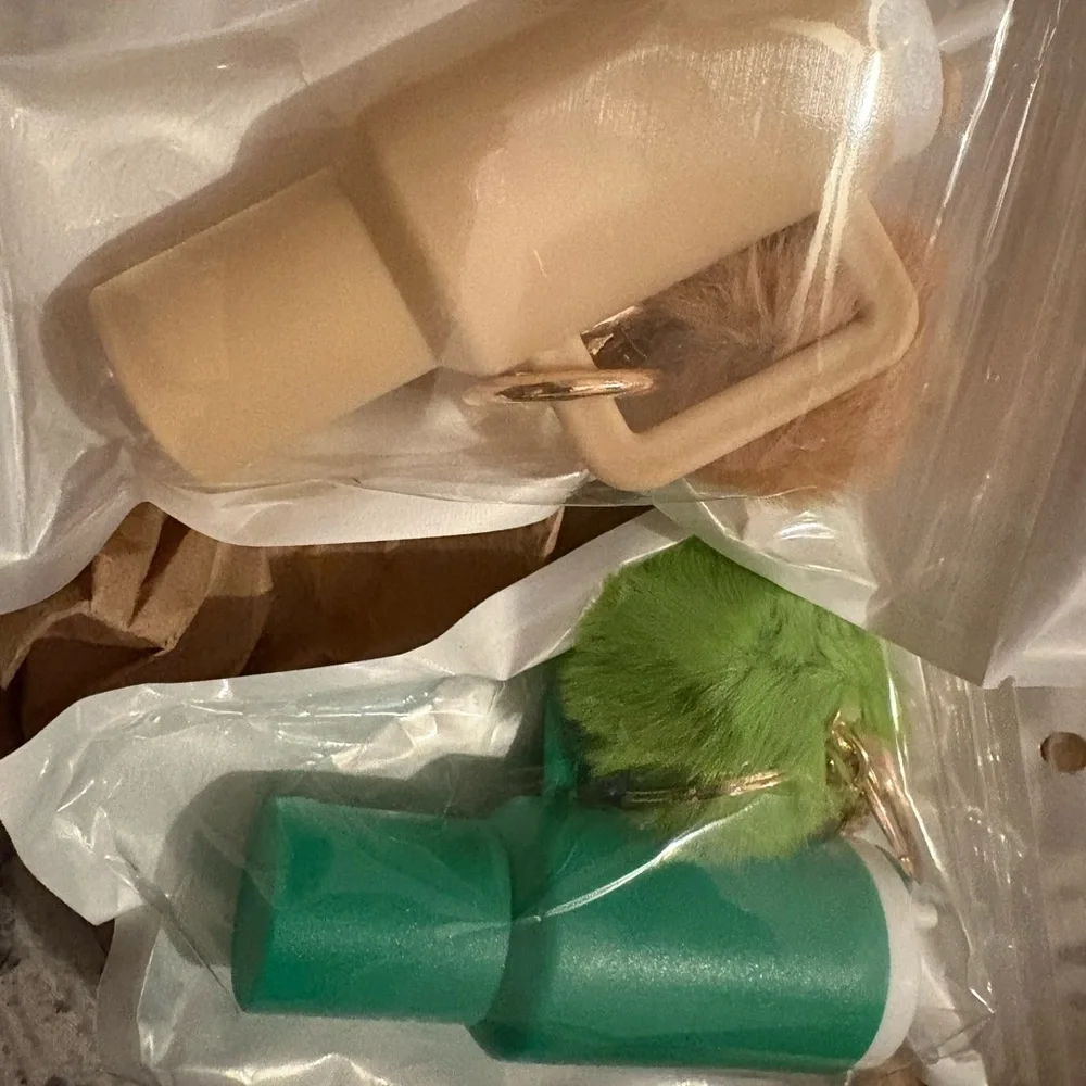 Beige and Green‎ Water bottle keychain/Bagcharn- bundle of 2